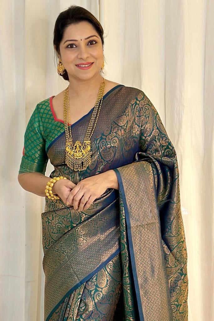 Beleaguer Green Soft Silk Saree With Elision Blouse Piece - Colorful Saree