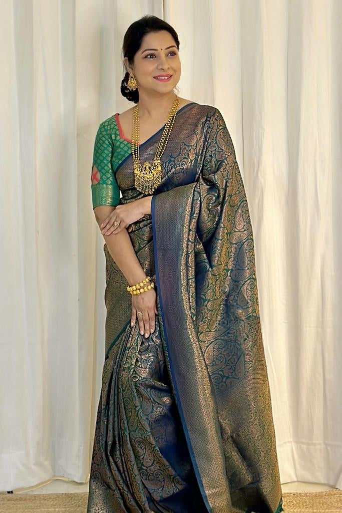 Beleaguer Green Soft Silk Saree With Elision Blouse Piece - Colorful Saree