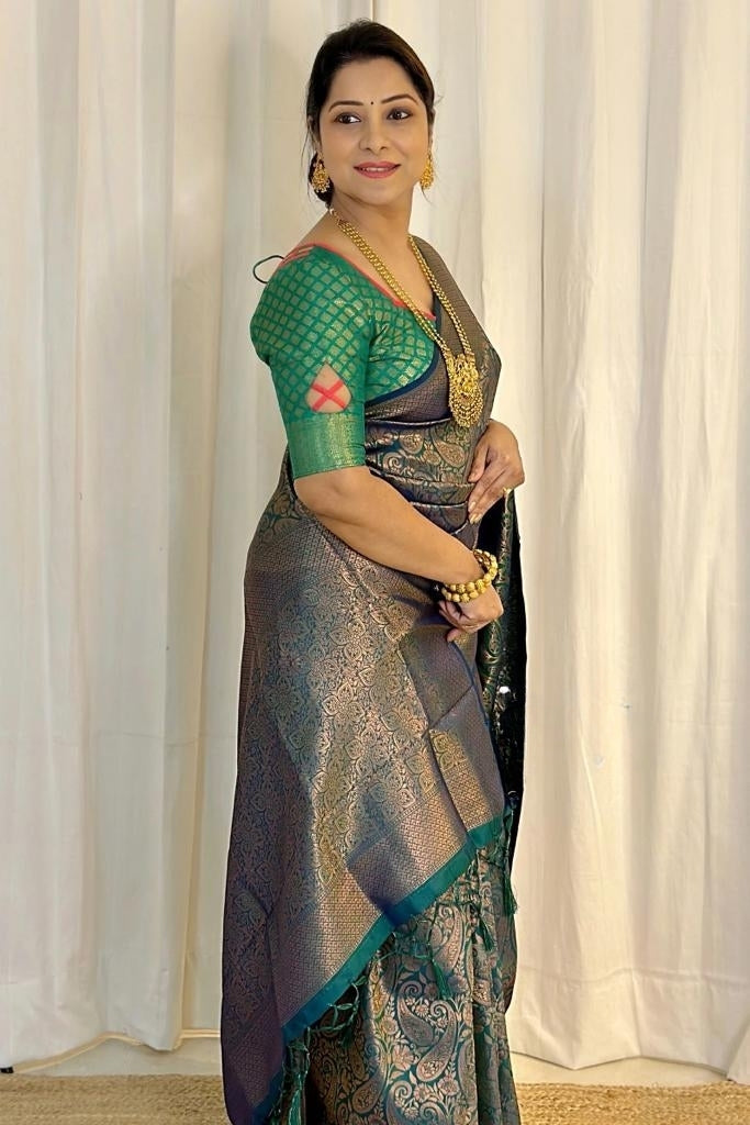 Beleaguer Green Soft Silk Saree With Elision Blouse Piece - Colorful Saree