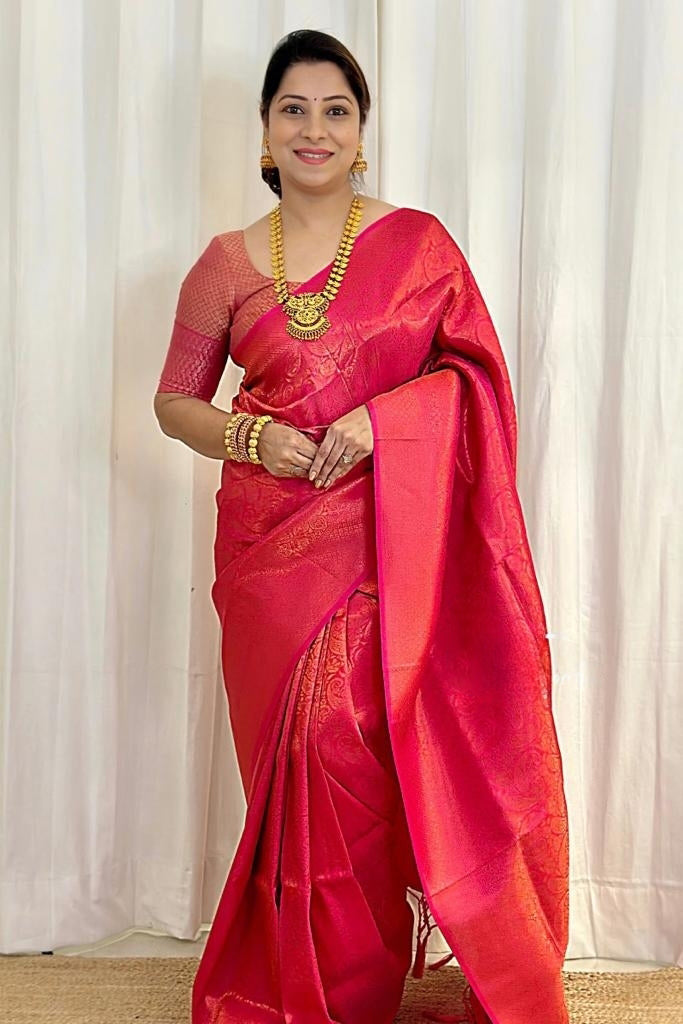 Nemesis Dark Pink Soft Silk Saree With Scintilla Blouse Piece - Colorful Saree