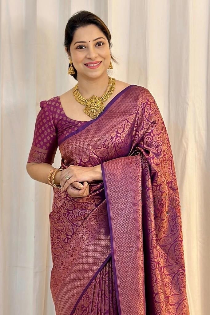 Incredible Purple Soft Silk Saree With Fragrant Blouse Piece - Colorful Saree