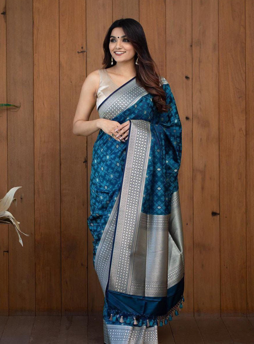 Girlish Teal Blue Soft Silk Saree With Impressive Blouse Piece - Colorful Saree