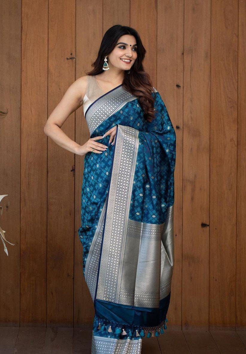 Girlish Teal Blue Soft Silk Saree With Impressive Blouse Piece - Colorful Saree