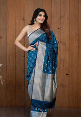 Girlish Teal Blue Soft Silk Saree With Impressive Blouse Piece - Colorful Saree