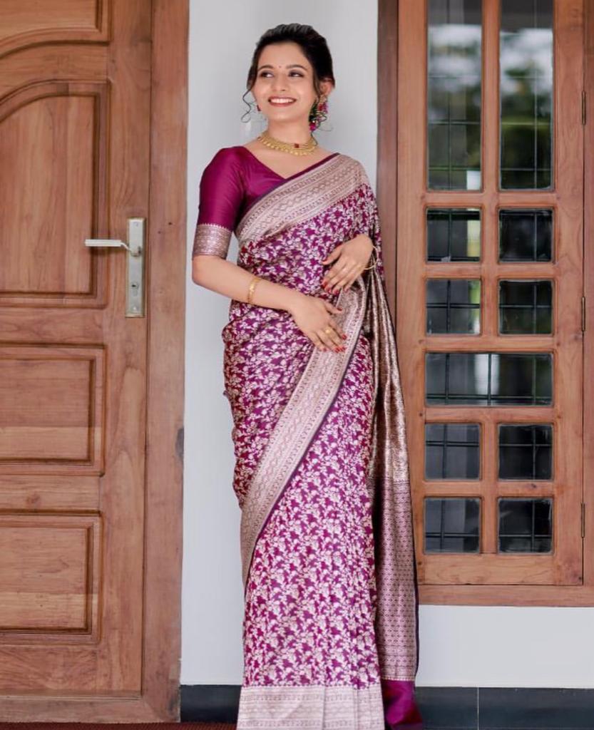 Prodigal Purple Soft Silk Saree With Elaborate Blouse Piece - Colorful Saree