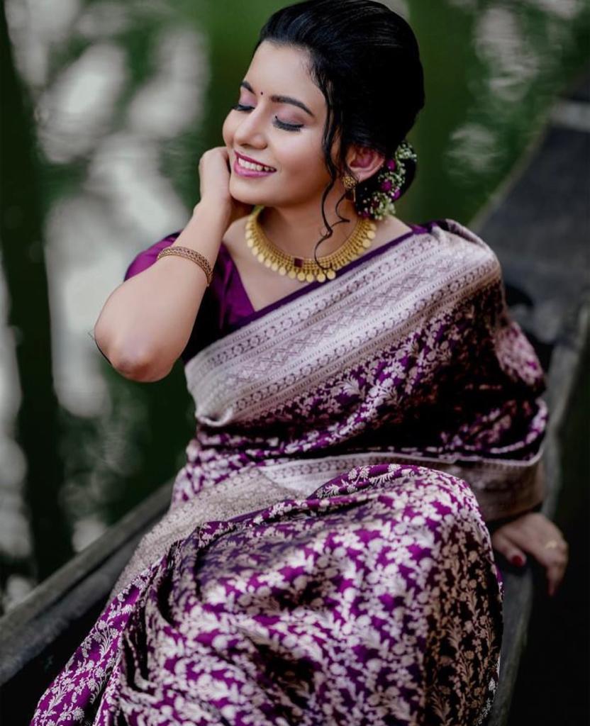 Prodigal Purple Soft Silk Saree With Elaborate Blouse Piece - Colorful Saree