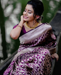 Prodigal Purple Soft Silk Saree With Elaborate Blouse Piece - Colorful Saree