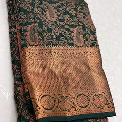 Woebegone Dark Green Soft Silk Saree With Serendipity Blouse Piece - Colorful Saree