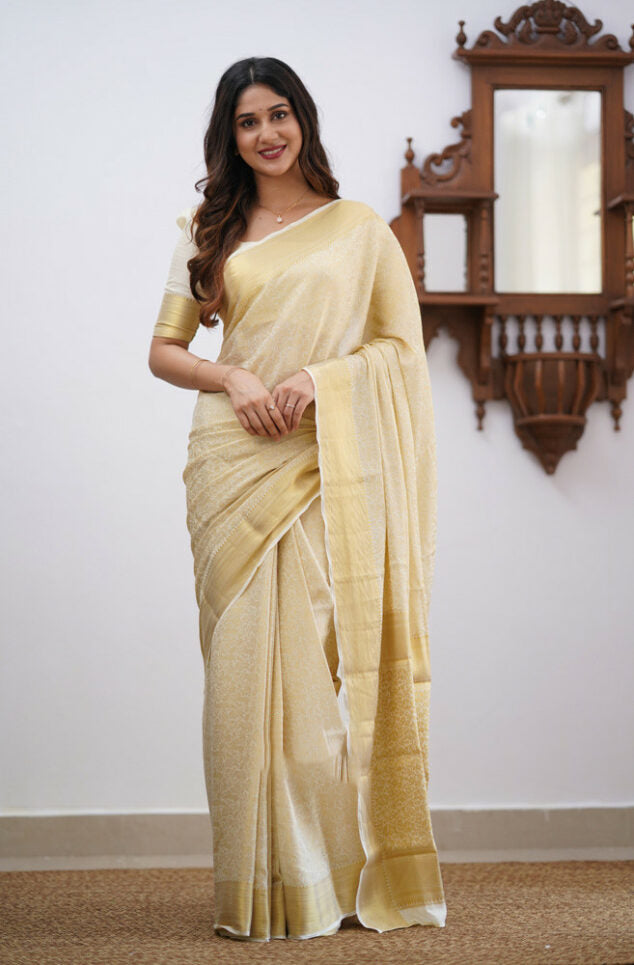 Amiable Beige Soft Silk Saree With Imaginative Blouse Piece - Colorful Saree