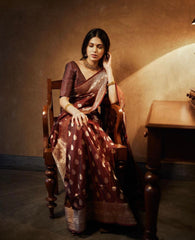 Petrichor Brown Soft Silk Saree With Moiety Blouse Piece - Colorful Saree
