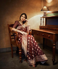 Petrichor Brown Soft Silk Saree With Moiety Blouse Piece - Colorful Saree