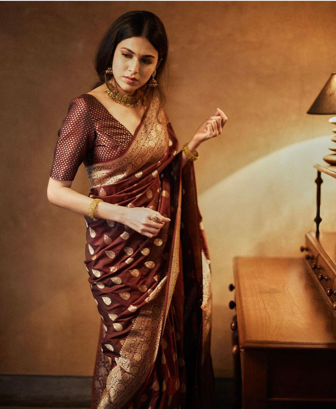 Petrichor Brown Soft Silk Saree With Moiety Blouse Piece - Colorful Saree