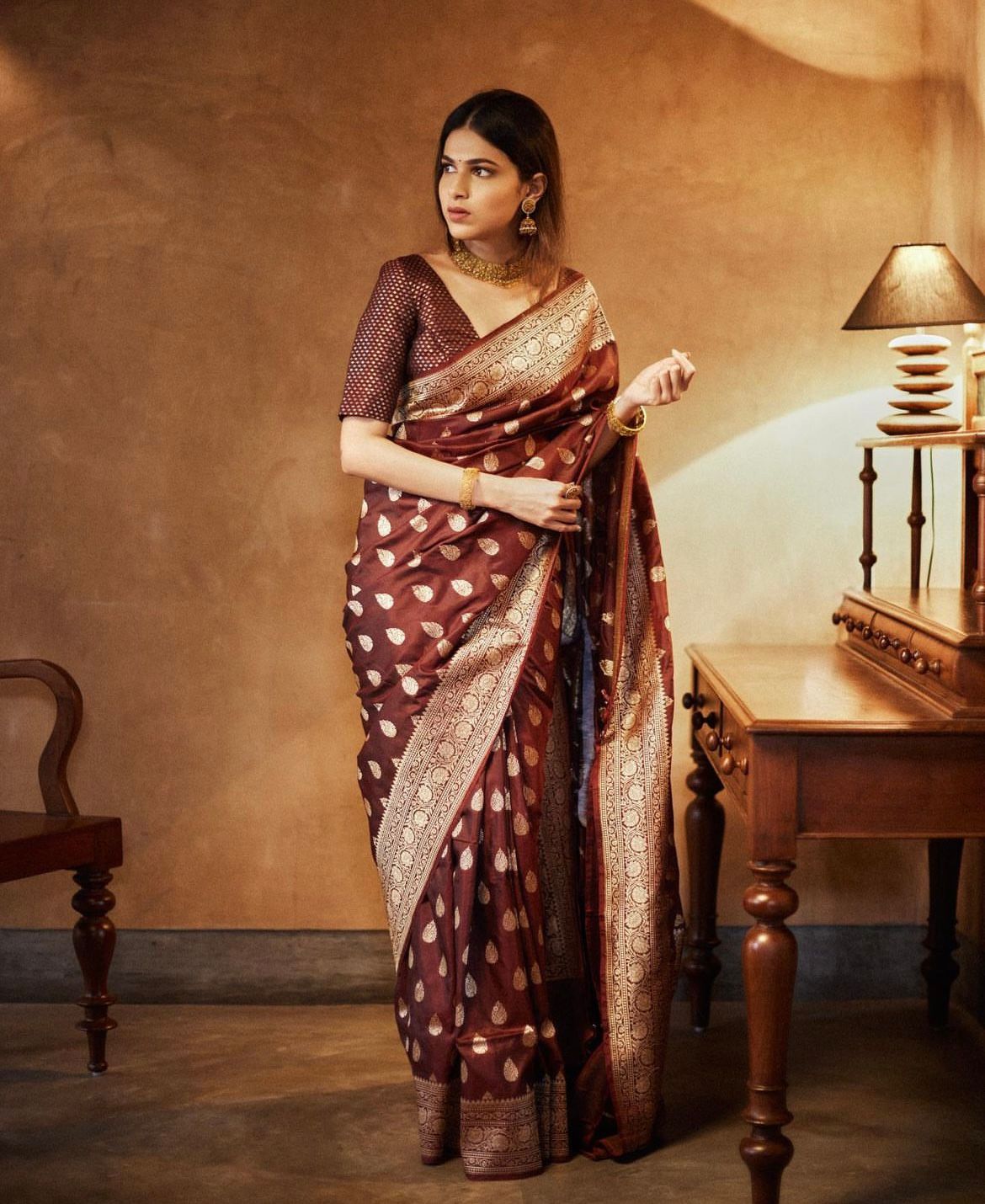 Petrichor Brown Soft Silk Saree With Moiety Blouse Piece - Colorful Saree