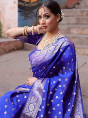 Improbable Blue Soft Silk Saree With Glittering Blouse Piece - Colorful Saree