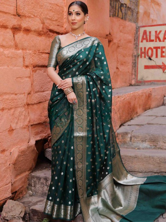 Elision Green Soft Silk Saree With Demesne Blouse Piece - Colorful Saree