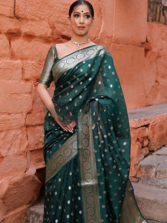 Elision Green Soft Silk Saree With Demesne Blouse Piece - Colorful Saree