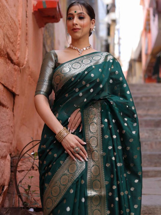 Elision Green Soft Silk Saree With Demesne Blouse Piece - Colorful Saree