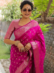 Epiphany Dark Pink Soft Silk Saree With Eloquence Blouse Piece - Colorful Saree