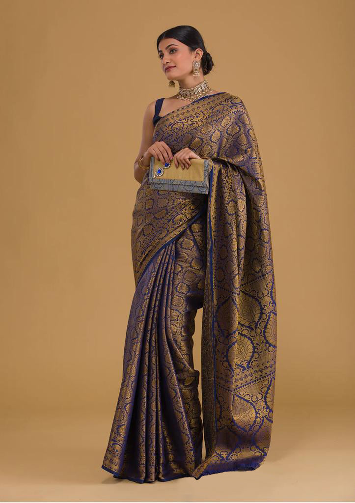 Traditional Navy Blue Soft Silk Saree With Exquisite Blouse Piece - Colorful Saree