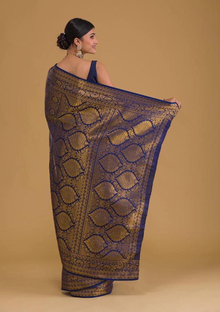 Traditional Navy Blue Soft Silk Saree With Exquisite Blouse Piece - Colorful Saree