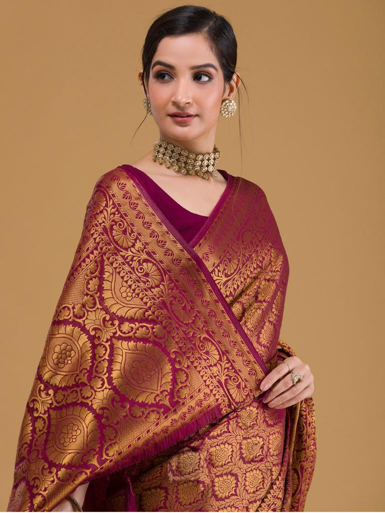 Fancifull Red Soft Silk Saree With Blissful Blouse Piece - Colorful Saree