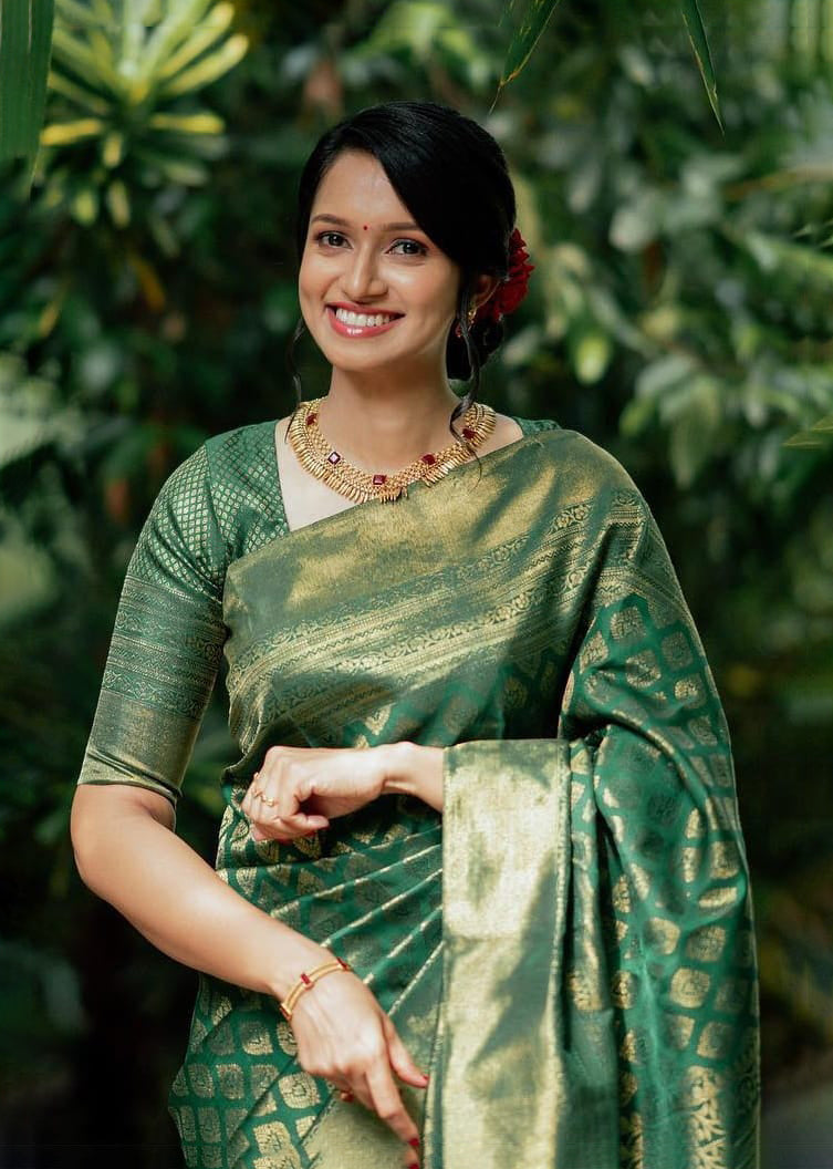 Blooming Rama Soft Silk Saree With Desiring Blouse Piece - Colorful Saree