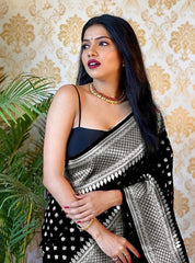 Smart Black Soft Silk Saree With Ravishing Blouse Piece - Colorful Saree