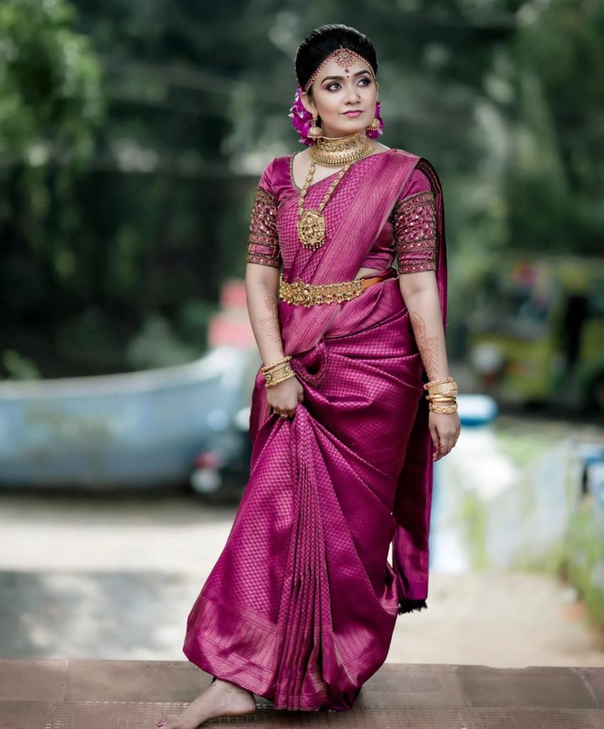 Trendy Purple Soft Silk Saree With Innovative Blouse Piece - Colorful Saree