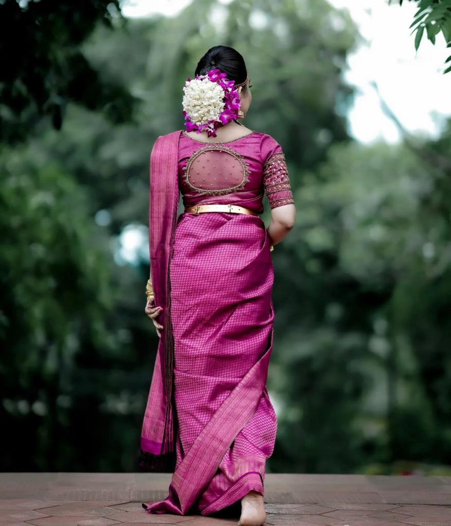 Trendy Purple Soft Silk Saree With Innovative Blouse Piece - Colorful Saree