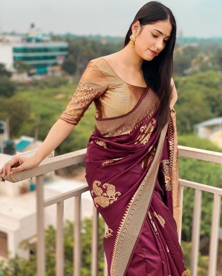 Amazing Wine Soft Silk Saree With Classy Blouse Piece - Colorful Saree