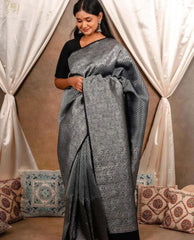 Unique Black Soft Silk Saree With Gratifying Blouse Piece - Colorful Saree