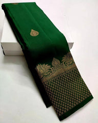 Girlish Dark Green Soft Silk Saree With Impressive Blouse Piece - Colorful Saree