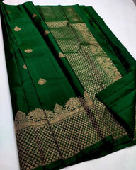 Girlish Dark Green Soft Silk Saree With Impressive Blouse Piece - Colorful Saree