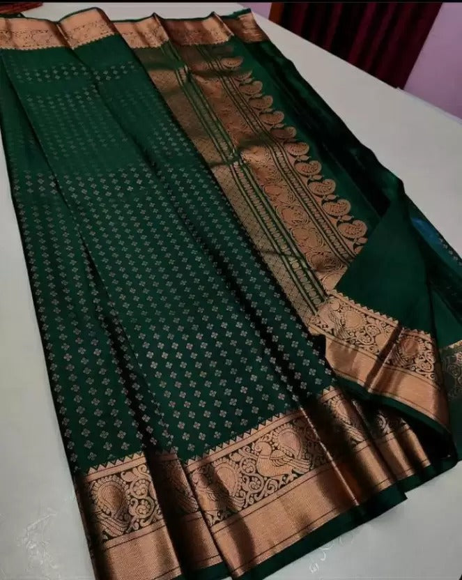 Delightful Dark Green Soft Silk Saree With Glorious Blouse Piece - Colorful Saree