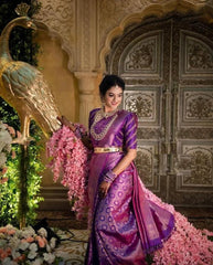 Twirling Purple Soft Silk Saree With Entrancing Blouse Piece - Colorful Saree