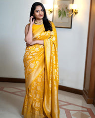 Charming Yellow Soft Silk Saree With Invaluable Blouse Piece - Colorful Saree