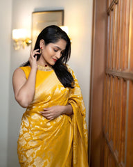 Charming Yellow Soft Silk Saree With Invaluable Blouse Piece - Colorful Saree