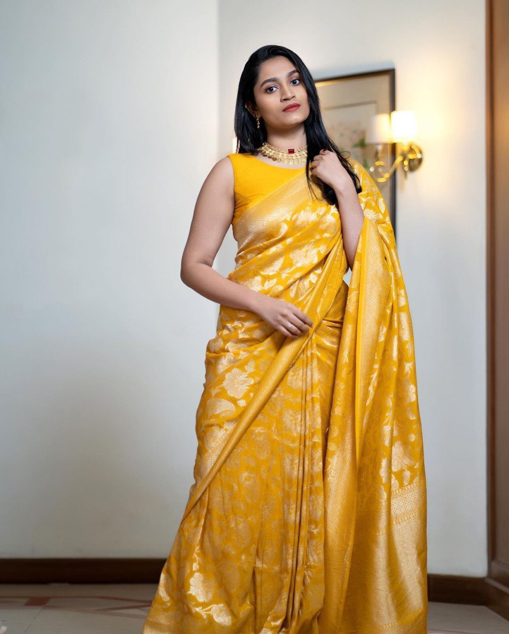 Charming Yellow Soft Silk Saree With Invaluable Blouse Piece - Colorful Saree