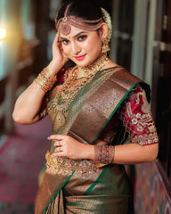 Impressive Dark Green Soft Silk Saree With Designer Blouse Piece - Colorful Saree