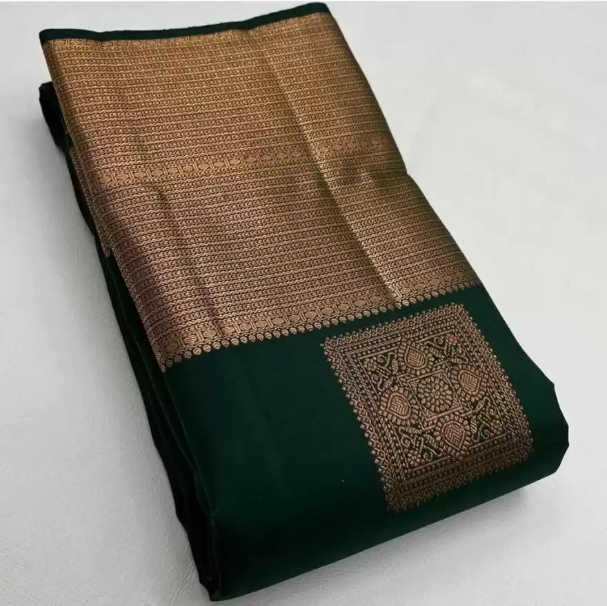 Radiant Dark Green Soft Silk Saree With Pleasant Blouse Piece - Colorful Saree