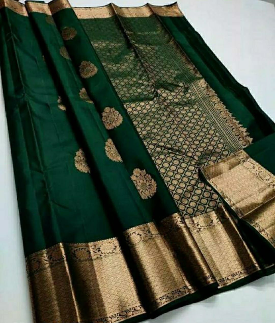 Ethnic Dark Green Soft Silk Saree With Exceptional Blouse Piece - Colorful Saree