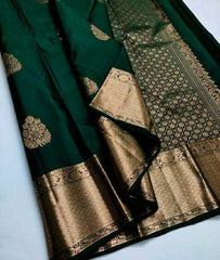 Ethnic Dark Green Soft Silk Saree With Exceptional Blouse Piece - Colorful Saree