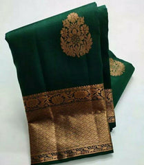 Ethnic Dark Green Soft Silk Saree With Exceptional Blouse Piece - Colorful Saree