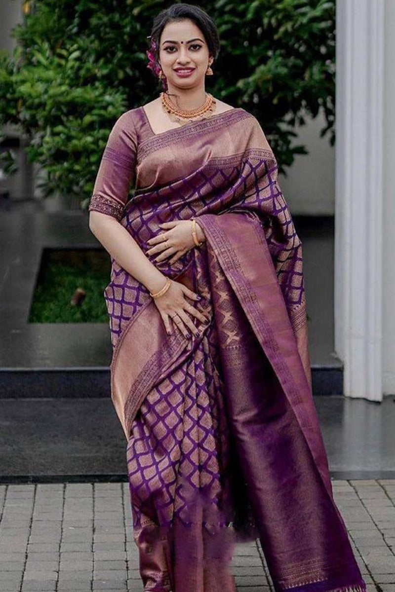 Smart Purple Soft Silk Saree With Super Glowing Blouse Piece - Colorful Saree