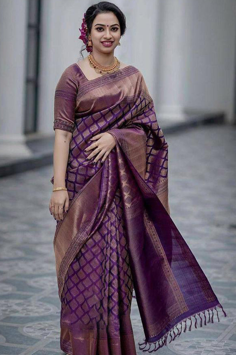 Smart Purple Soft Silk Saree With Super Glowing Blouse Piece - Colorful Saree