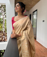 Wonderful Beige Soft Silk Saree With Mesmerising Blouse Piece - Colorful Saree