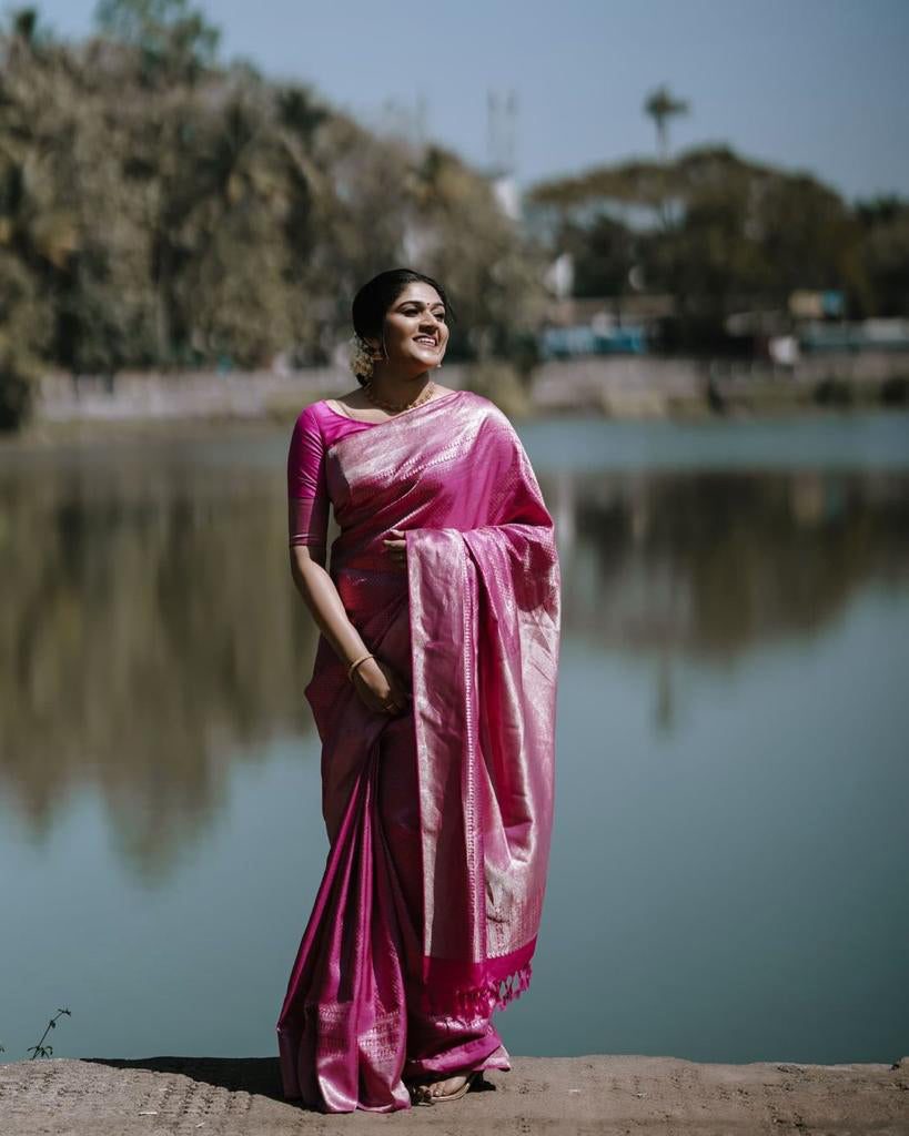 Exceptional Pink Soft Silk Saree With Glorious Blouse Piece - Colorful Saree
