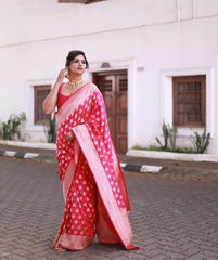 Snappy Red Soft Silk Saree With Smashing Blouse Piece - Colorful Saree