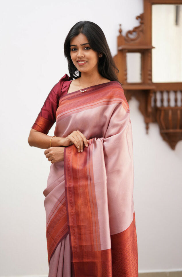 Flattering Baby Pink Soft Silk Saree With Precious Blouse Piece - Colorful Saree