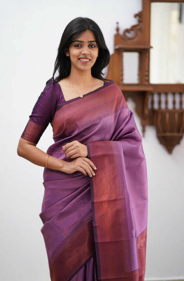 Charming Purple Soft Silk Saree With Eye-catching Blouse Piece - Colorful Saree